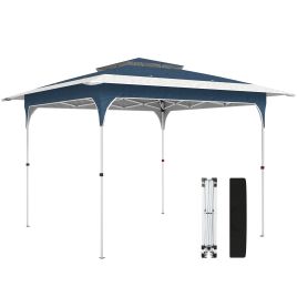 Belcarr Blue Metal 3.5x3.5m Double Tier Party Tent Marquee with Carry Bag - 352cm