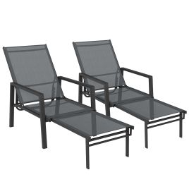 Winmont Dark Grey Steel Sun Lounger Set of 2 - 63cm