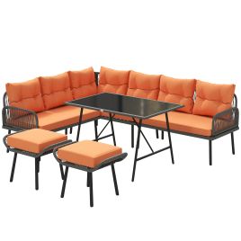 Valthor Steel 8 Seater Rattan Garden Corner Sofa Set - Left Hand Facing