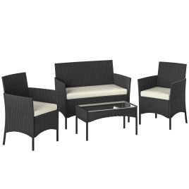 Glycrof Cream White 4 Pieces Rattan Garden Furniture Set - 102cm