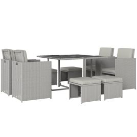 Luxmere Metal 9 Piece Rattan Garden Sofa Set - Light Grey