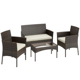 Glycrof Beige 4 Pieces Rattan Garden Furniture Set - 102cm