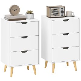 Ashant White Pine Wood Bedside Table Set of 2 - 40cm