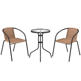 Faiwood Brown PE Rattan 3 Pieces Garden Furniture Set - 55cm
