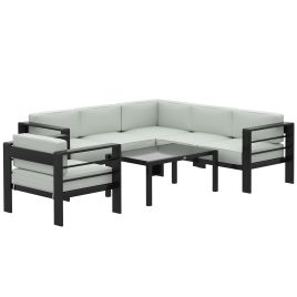 Glycote Light Grey Tempered Glass 5 Piece Corner Sofa Set with Cushions - 81cm