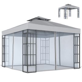 Kencarr Light Grey Steel 3x3m Gazebo Canopy Pavilion Tent Shelter Mosquito Netting - 297cm