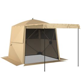 Belridg Khaki Fabric Gazebo Waterproof Instant Shelter with Awning Mesh - 163cm
