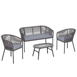 Monune Steel 4 Piece Rattan Garden Sofa Set - Grey
