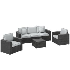 Monen Dark Grey PE Rattan 5 Pieces Garden Corner Sofa Set - 198cm