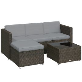 Faicrof Steel 3 Piece Rattan Garden Corner Sofa Set - Grey