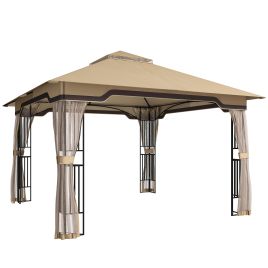 Bellyne Khaki Metal 3.3x3.3m Gazebo with Post Shelves - 330cm
