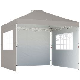 Dordene Grey Metal Gazebo Waterproof Height Adjustable Canopy with 3 Sidewalls Wheeled Bag - 297cm