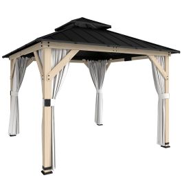 Oakcour Weathered Grey Fir Wood 3x3m Hardtop Gazebo Canopy with 2 - Tier Steel Roof - 305cm