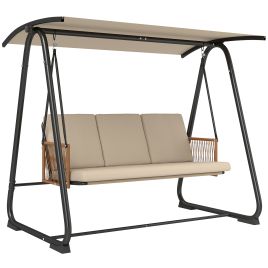 Ashune Sand Brown Metal 3 Seat Canopy Swing Chair - 121cm