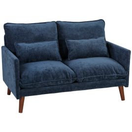 DULWICH 2 Seater Loveseat Sofa with Wide Deep Seat, Spring Cushions and Wood Legs - Blue