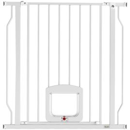 BLOXHAM Adjustable Pressure Fit Pet Gate with Cat Door for 75 to 85 cm Openings - White