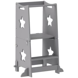 ASHCOMBE 2 in 1 Toddler Step Stool with Safety Rail for Kitchen and Bathroom - Grey