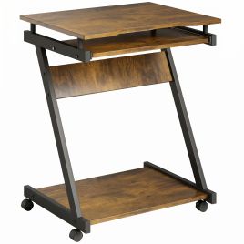 KIRKBY Mobile Computer Desk with 4 Wheels and Keyboard Tray - Rustic Brown