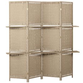 DURHAM Wave Fibre Freestanding Folding Room Divider and Privacy Screen - Natural Wood Finish