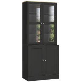 KENDAL Modern Display Bookcase with Glass Doors and Adjustable Shelves - Black and Natural