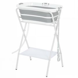 NORON Portable Foldable Dog Bath Tub with Stand and Drainage Hole for Small Dogs - Grey and White