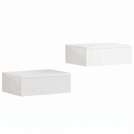 UPPINGHAM Set of 2 High Gloss Wall Mounted Floating Bedside Tables with Storage Drawers - White