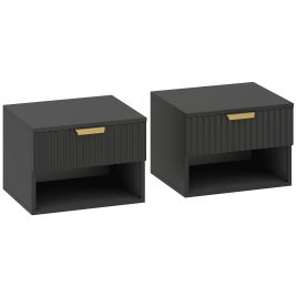 DURNYX Set of 2 Wall Mounted Floating Bedside Tables - Gold Tone and Black