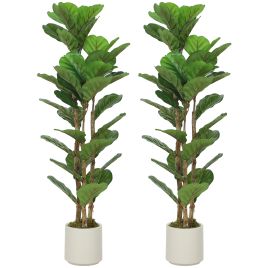 UMBLUX Set of 2 Artificial Fiddle Leaf Fig Trees, 120 cm Tall - Green