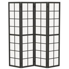 EATON 4 Panel Freestanding Folding Room Divider and Indoor Privacy Screen - Black and White