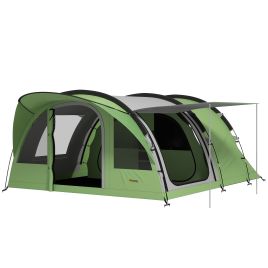 BYFIELD 4 Person Waterproof Family Camping Tent with 2 Rooms and Sewn In Groundsheet - Green and Grey