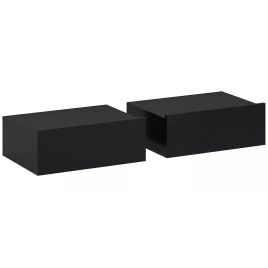 BAYFORD Set of 2 Wall Mounted Floating Bedside Tables with Storage Drawers - Black