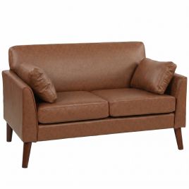 WIRTHLIN 132 cm Modern 2 Seater Small Sofa with Solid Wood Legs and 2 Pillows - Brown