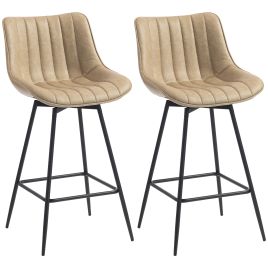 BRADNOR Set of 2 PU Leather Adjustable Swivel Bar Stools - Light Brown