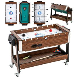 SHOREHAM 3 in 1 Multi Game Table with Air Hockey, Pool, Football, Wheels and Storage Shelf - Walnut Wood Effect and White
