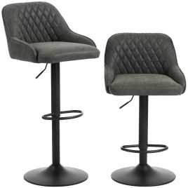 SAXMUNDHAM Set of 2 Adjustable Swivel Kitchen Bar Stools with Backrests - Dark Grey