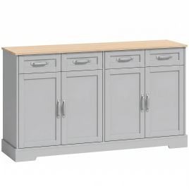 WAREHAM 140 cm Sideboard Cabinet with 4 Drawers, 4 Doors and 2 Adjustable Shelves - Grey and Oak
