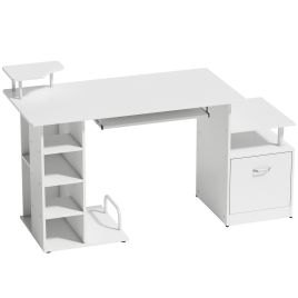 BEECHCROFT Computer Desk with Drawer, Shelves and CPU Storage Rack - White Wood Effect