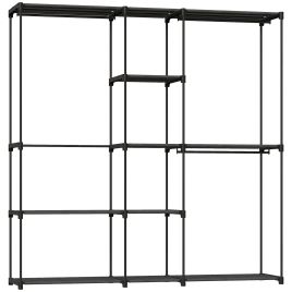 BERKELEY Open Portable Wardrobe with 8 Shelves and 3 Hanging Rails - Black