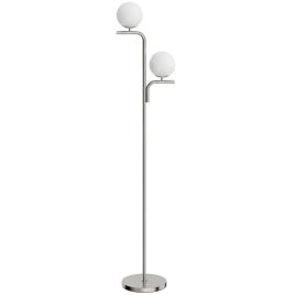 HOUGHTON Modern LED Floor Lamp with 3 Colour Temperatures, Glass Globe Shades and Foot Switch - Silver Tone and Cream