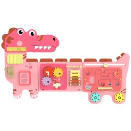 STANHOPE Wall Mounted Dinosaur Montessori Busy Board and Toddler Learning Centre - Light Pink and Rose Pink