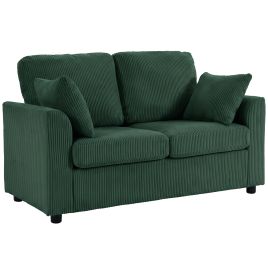 SWINBROOK Corduroy 2 Seater Sofa with Wide Deep Seat and Spring Cushions - Dark Green