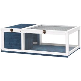 ZENVO Small Wooden Tortoise and Reptile House with Mesh Roof and Side Panels - Blue