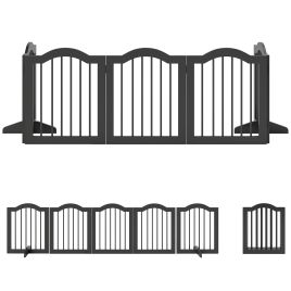 GRASMERE Foldable Freestanding Wooden Dog Gate with Support Feet for Doorways and Stairs - Black