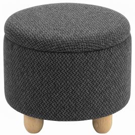 REIGATE Round Storage Ottoman Bench with Hinged Lid and Rubber Wood Legs - Dark Grey