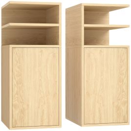 ANDOVER Set of 2 Slim Bedside Tables with Open Cubbies and Cupboards - Oak
