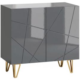 YORCOTE Modern High Gloss Sideboard with Hairpin Legs - Grey and Gold Tone