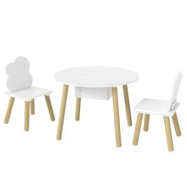 HAYDOCK 3 Piece Kids Table and Chairs Set with Storage Bag for Playroom - White and Wood Effect