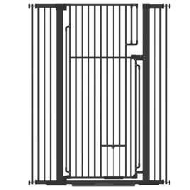 CHAGFORD 135 cm Extra Tall Steel Dog Gate with Cat Door, Pressure Fit for 81 to 108 cm Openings - Black
