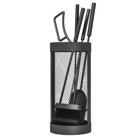 CODSALL 5 Piece Fireplace Tool Set with Mesh Basket for Indoor and Outdoor Fires - Black