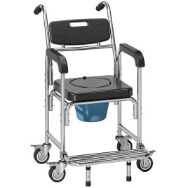 EVERSLEY 3 in 1 Transport, Bedside and Shower Commode Chair with Wheels and Padded Seat - Black